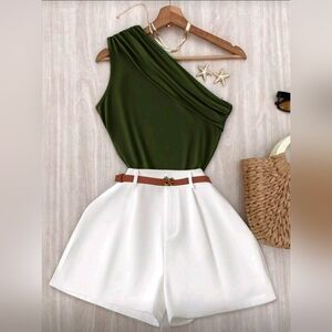 INAWLY Women's Casual Plain Ruched Camisole And Shorts 2 Pieces Set